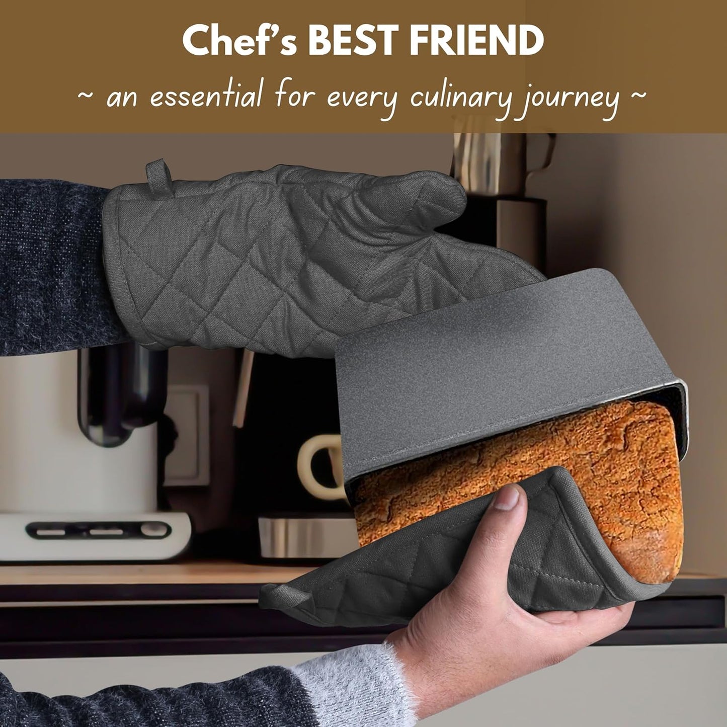 Native Fab Farmhouse Oven Mitts and Pot Holders Set of 4, Heat Resistant Non-Slip Machine Washable, 100% Cotton Kitchen Pot