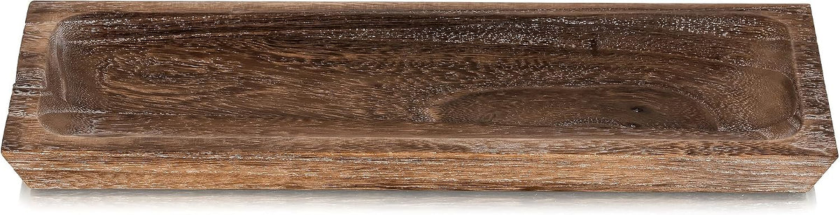 Hanobe Decorative Wooden Tray Long Narrow Centerpiece Candle Holder | 15.6" Wood Rustic Farmhouse Home Decor for Dining Coffee Table Kitchen Fireplace Mantle, Rectangle, More Cheap