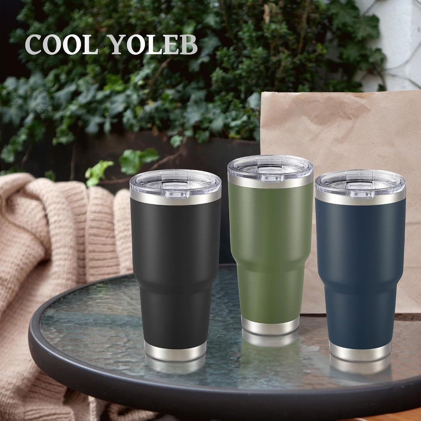 30 oz Tumbler with Lid Stainless Steel Tumblers Bulk, 4 Pack | Vacuum Insulated Cup, Leak Proof Lid, Powder Coated Travel Mug, Double Wall, Keep Cold Drinks for 12 Hours, Army Green