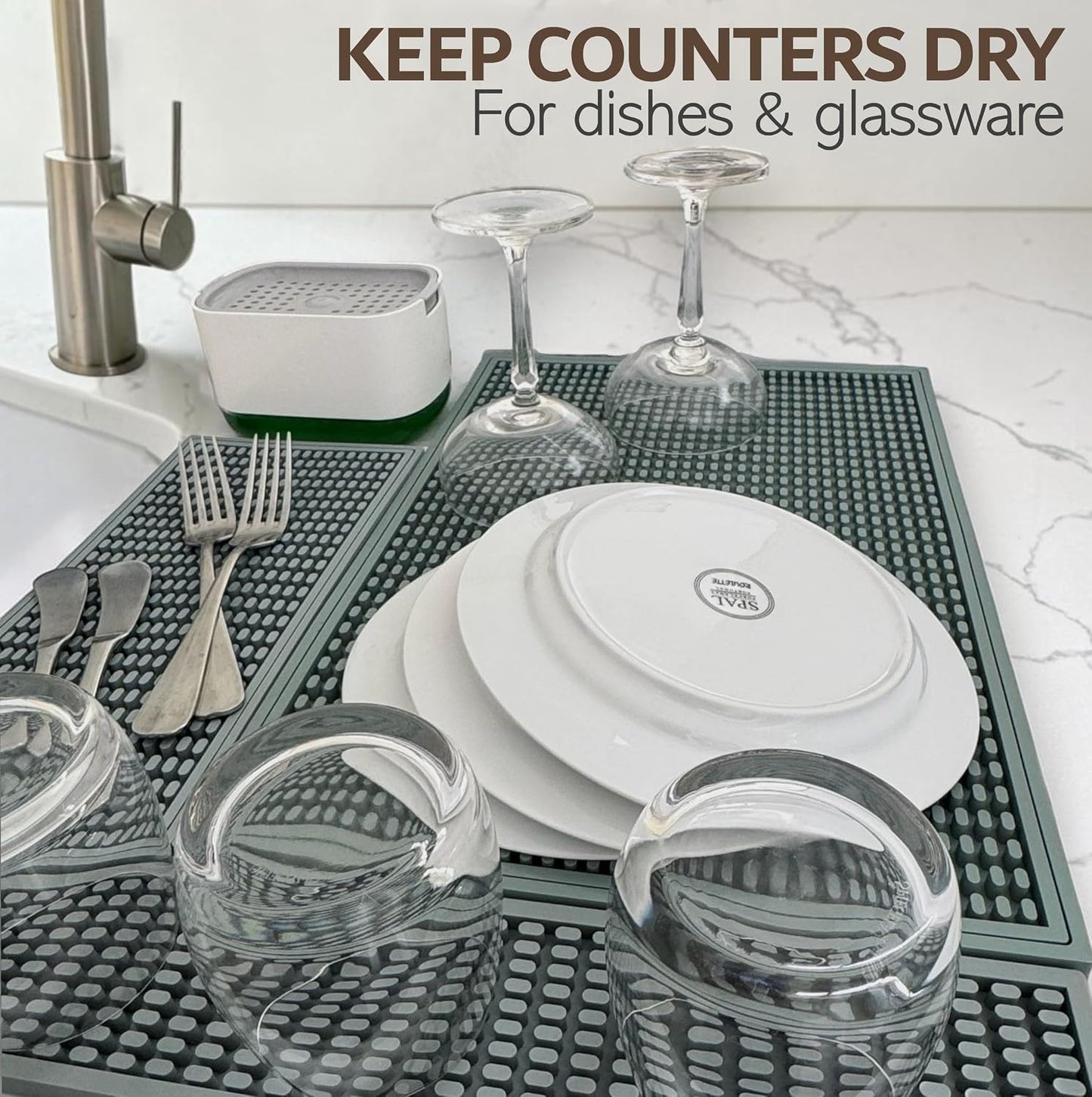 Rubber Bar Mat – Non-Slip Spill &amp; Drip Mat for Bartending, Coffee Bar &amp; Kitchen Countertop, Thick Durable Counter Protector &amp; Stylish Drying Mat (Sage Gray, 18"x12")