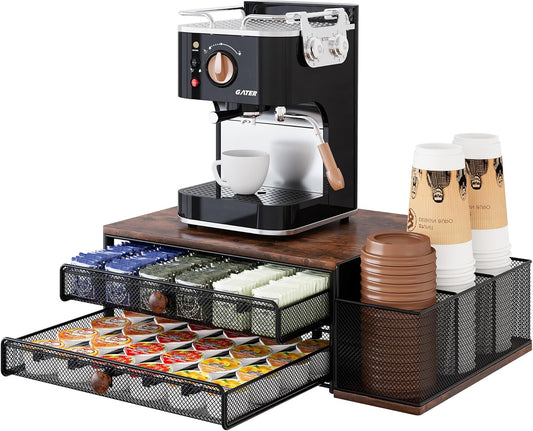 Coffee Bar Organizer, 60 Capacity K Cup Organizer for Countertop, 2 Tier Sliding Coffee Pod Storage Drawer with Disposable