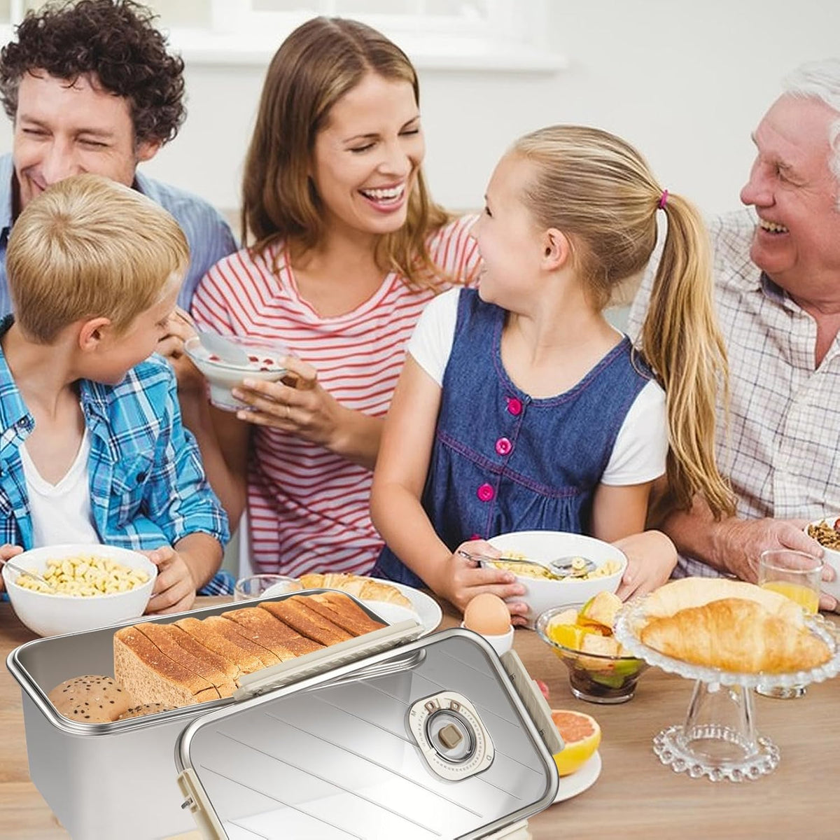 Bread Box for Homemade Bread, Time Recording Bread Storage Container with Lid, Airtight Fresh Bread Holder bin For Kitchen Countertop, Dishwasher Safe