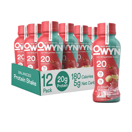 OWYN Only What You Need Vegan Protein Shake, Strawberry Banana,12 Fl Oz (Pack of 12), 100-Percent Plant Based, Dairy &