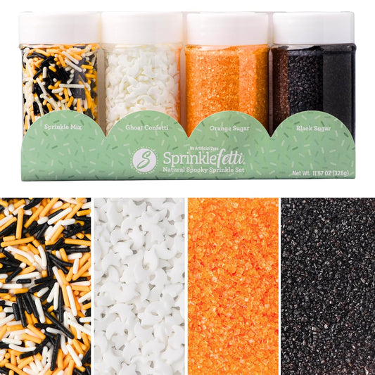 Sweets Indeed Dye-Free Halloween Sprinkles 4-Pack – 11.57 oz Natural Spooky Decorating Set | Sprinkle Mix, Ghost Confetti,