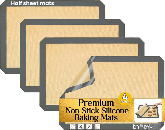 Silicone Baking Mats Half Sheet Non Stick for Oven Reusable 4 Pack - Thick Heavy Duty Silicone Baking Mat Cookie Sheet 1/2