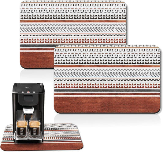 Arttown Coffee Mat for Countertops, 2 Pcs, 12" x 19" Boho Stripes | Rust Industrial Art Dish Drying Mats Rubber Backed, Kitchen Bar Accessories for Espresso Machine Rack Hide Stain