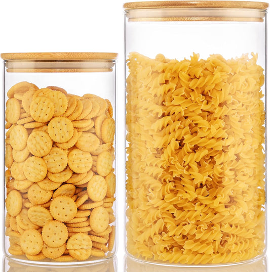 Extra Large Glass Flour and Sugar Storage Containers with Airtight Lid,132 floz x1 & 65 floz x1 [Set of 2] Big Glass Jars