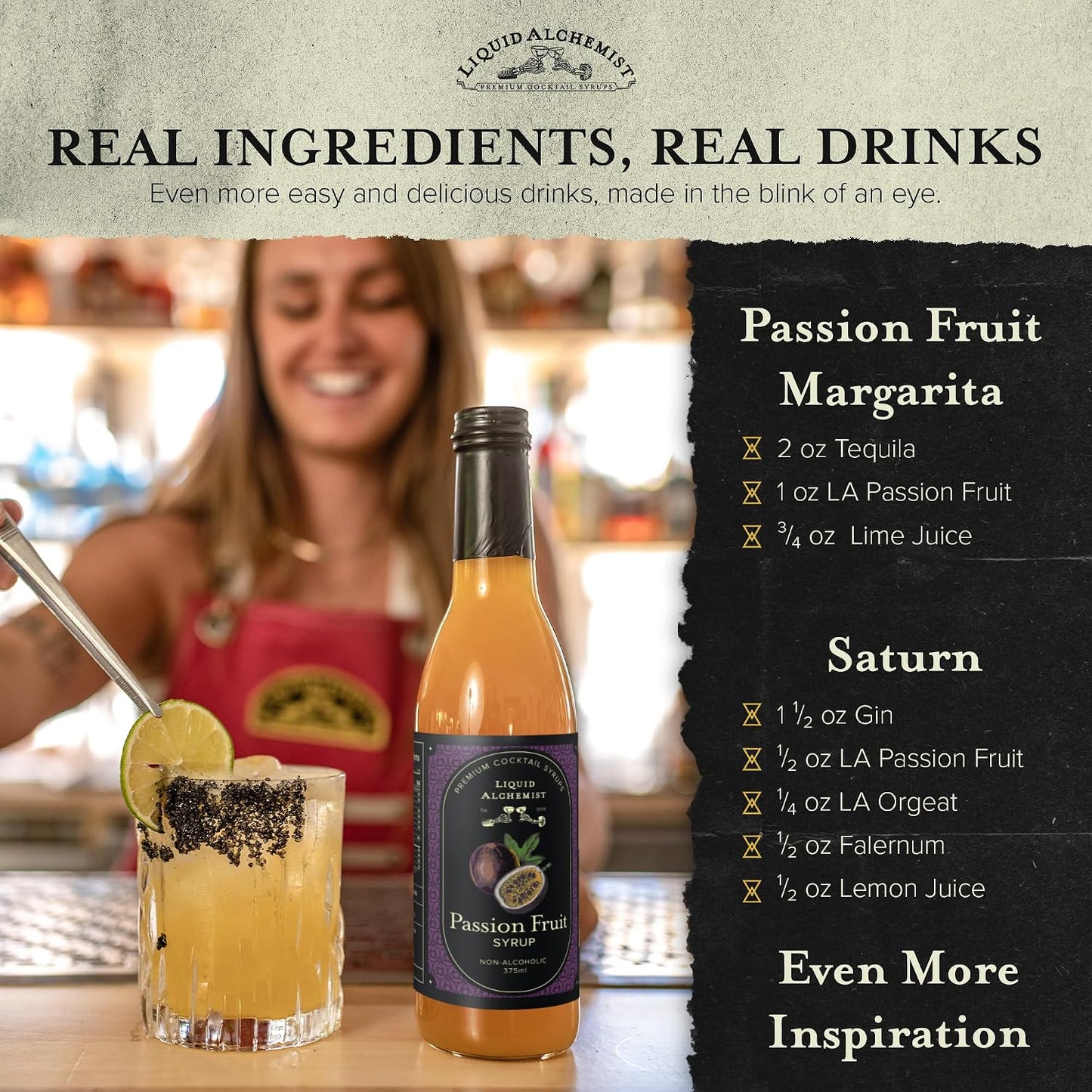 Liquid Alchemist Passion Fruit Syrup for Cocktails - Real Ingredients Make our Passion Fruit Syrup for Drinks the Perfect Margarita Mix | Small Batch Non-GMO Vegan Drink Mixer | 12.7 Oz, Pack of 1