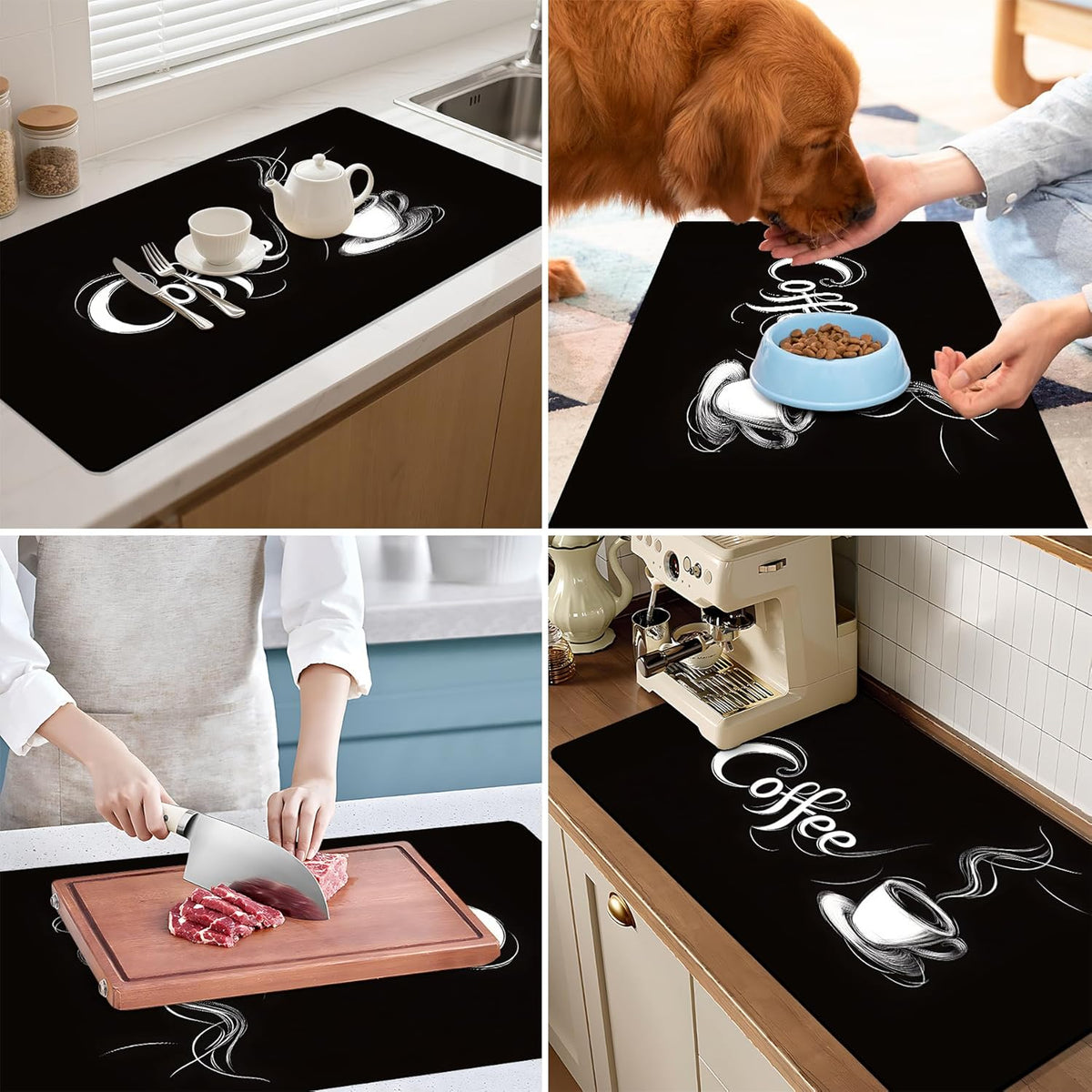 17"x 32" Coffee Bar Mat, Coffee Sign Absorbent Dish Drying Mat Cuttable Hide Stain Draining Table Pad for Kitchen Counter, Coffee Bar Accessories