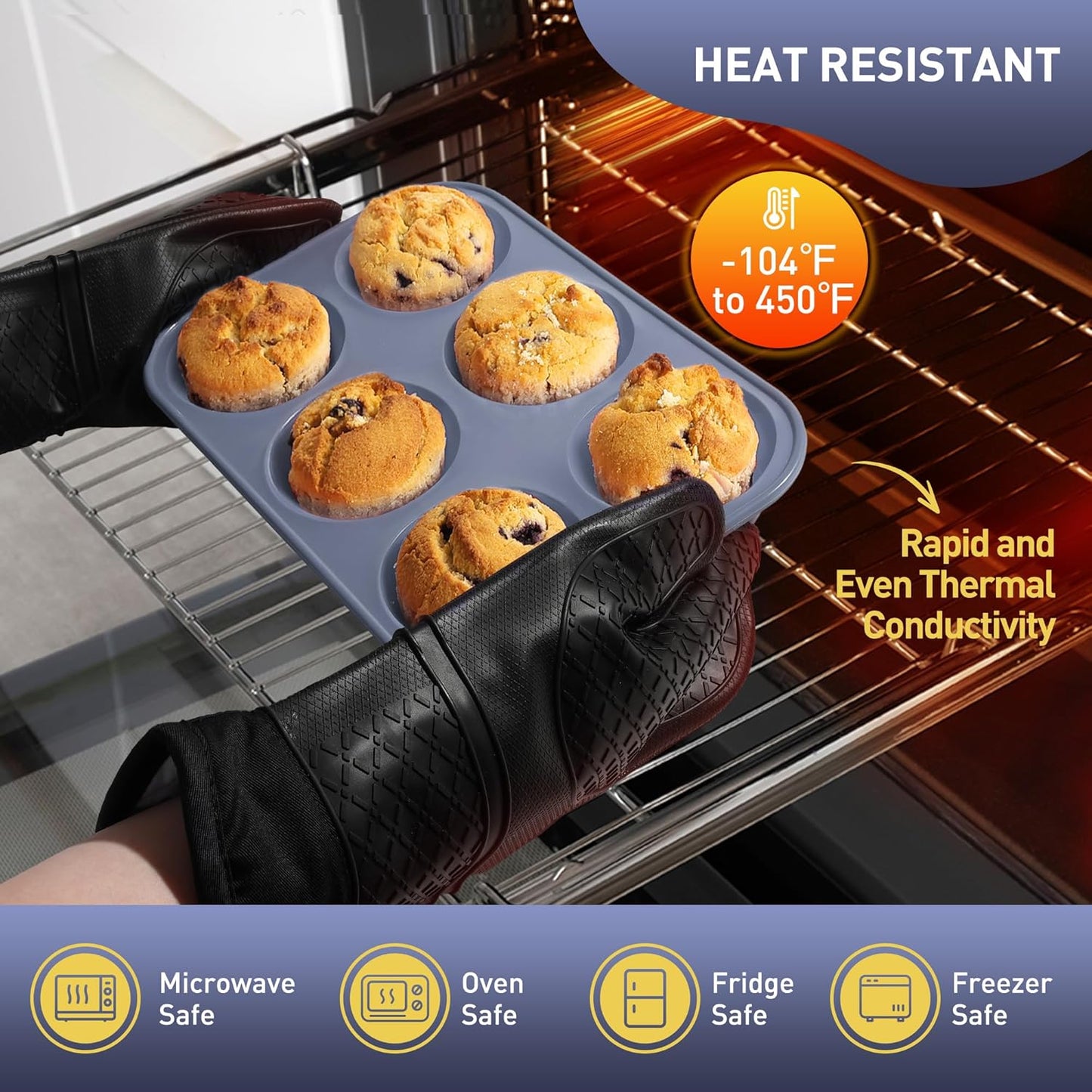 2 Pack 6 Cups Silicone Jumbo Muffin Pan with Metal Reinforced Frame Silicone Molds for Baking Cupcake Cake Baking Pans Muffin Tin Tart Pans Baking Set for Easter Christmas holiday Cookie Tin