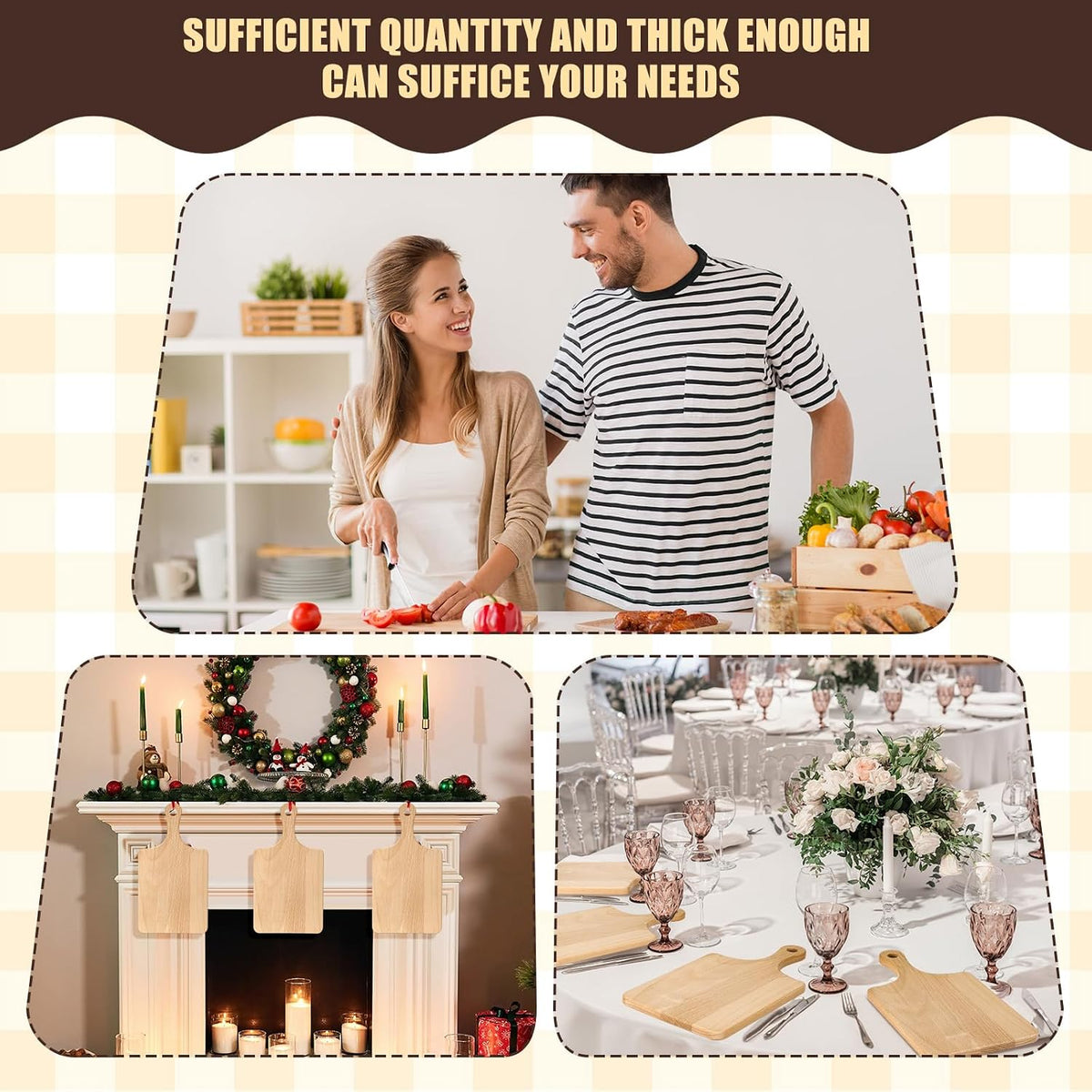 Lounsweer 6 Pcs Wood Cutting Boards Bulk, 13 Inch for Chopping Serving | Thicken Boards with Handle for Cutting Charcuterie Serving, Laser Engraving Material, Wedding Housewarming Gift