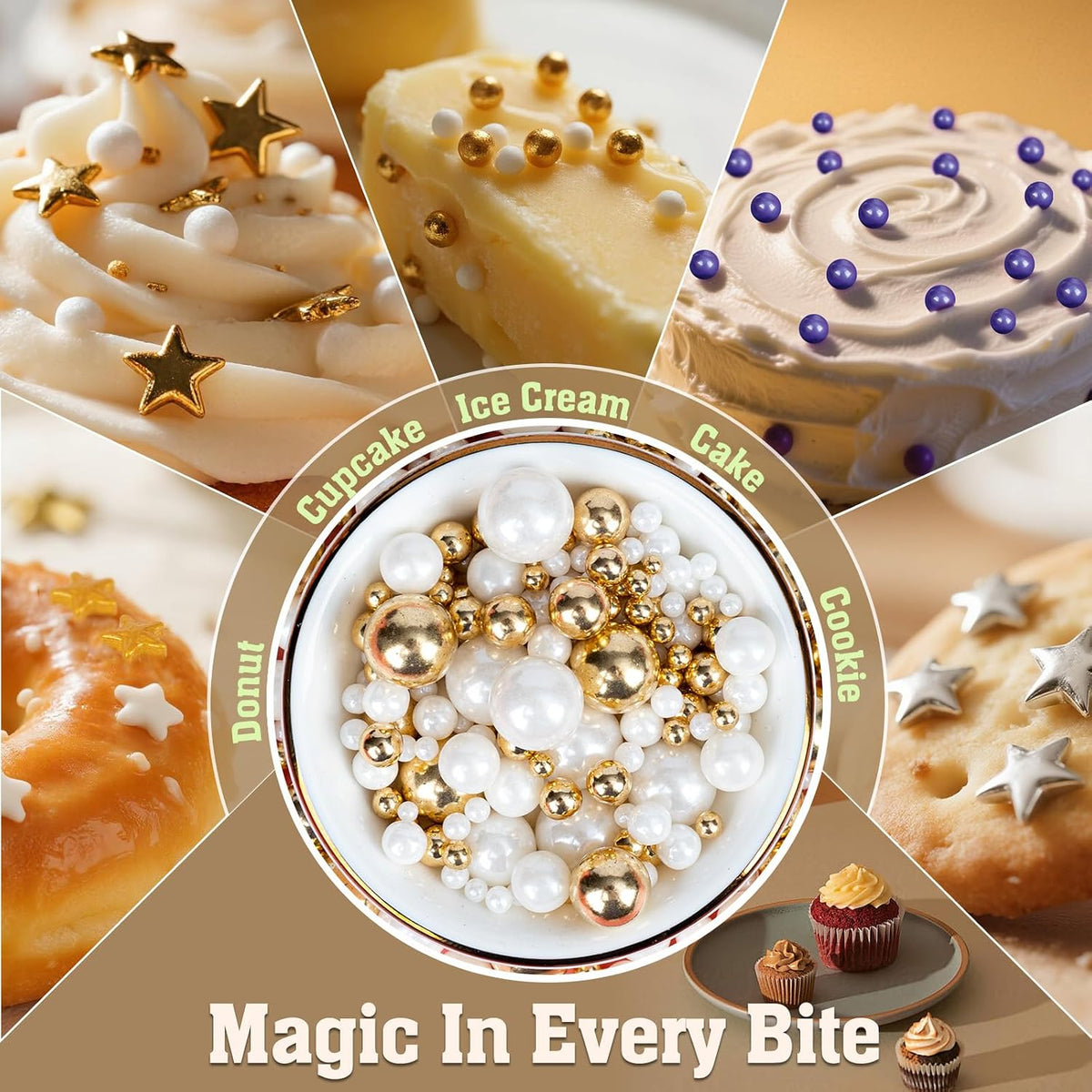Twisweet Edible Pearl Sprinkles 130g, Gold &amp; White Pearls, Cake Decorations | Edible sugar sprinkles for cake decorating, cake toppers, cupcakes, cookies, weddings, birthdays, Christmas &amp; New Year treats
