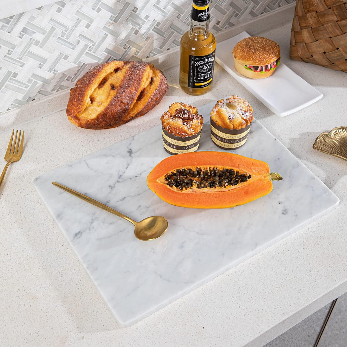 Carrara White Marble Cutting Board, 12×16 Inch Marble Pastry Board | ﻿Natural Marble Slab, Non-slip Feet, Stay Cool for Dough/Butter, Ideal for Pastry, Cheese, Charcuterie, Pizza, Bread