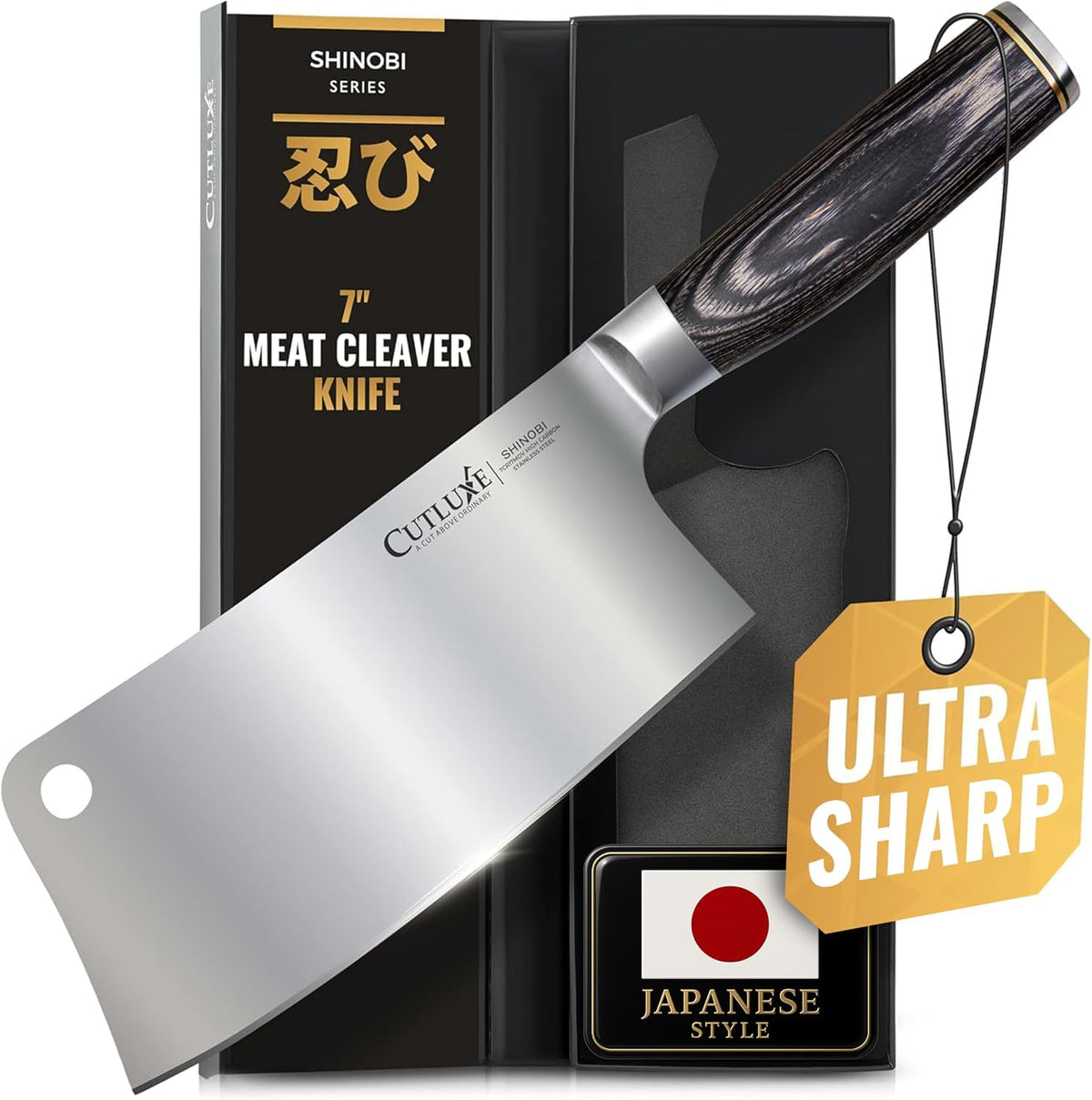 Cutluxe Meat Cleaver Knife, 7" Butcher Cleaver – Ultra Sharp Japanese Blade