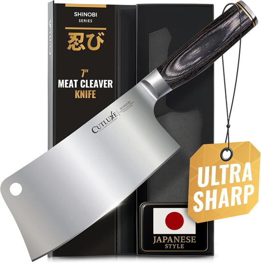 Cutluxe Meat Cleaver Knife, 7" Butcher Cleaver – Ultra Sharp Japanese Blade