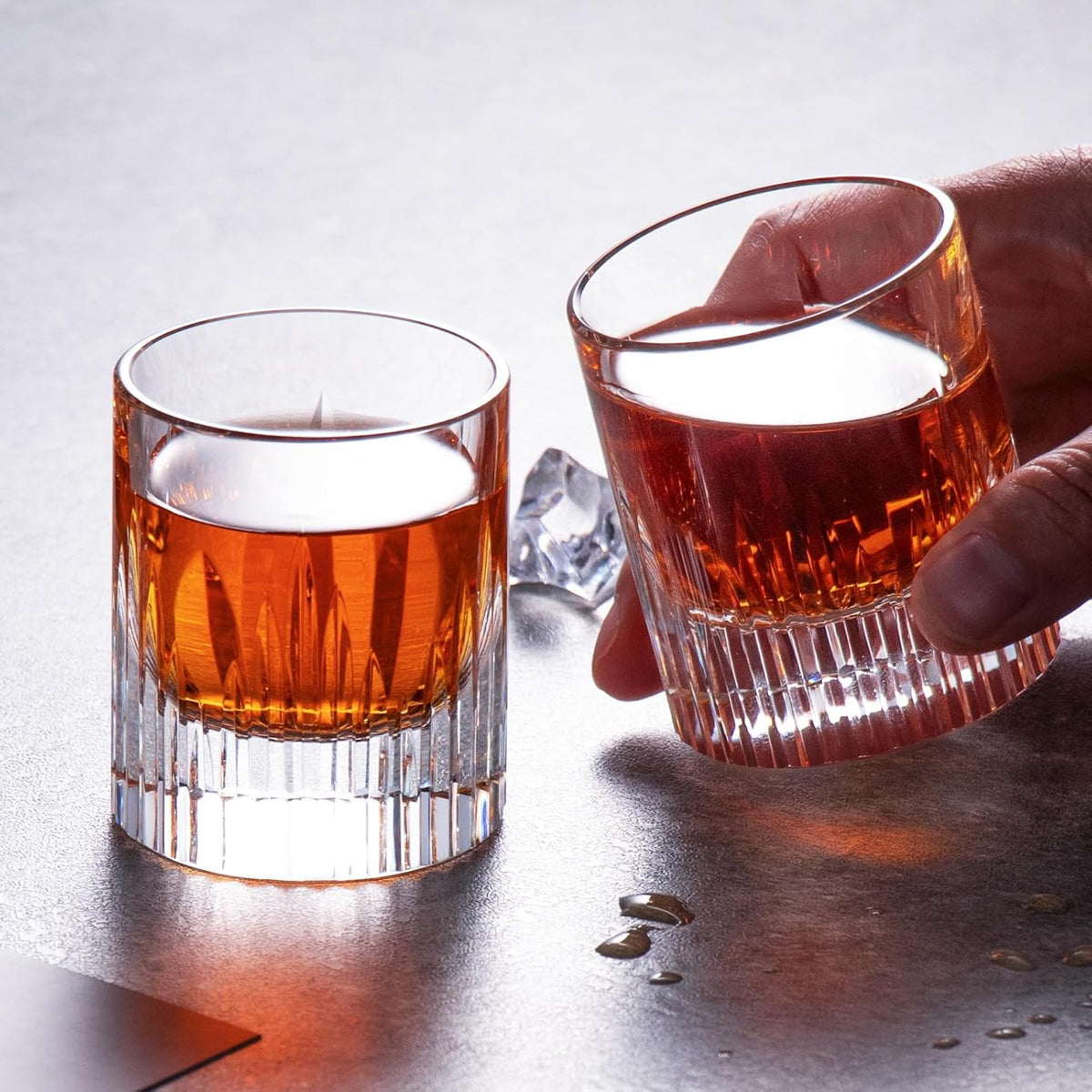KAMMAK Crystal Whiskey Glasses Set of 2, Luxury 2.03oz Old Fashioned Glasses Stemless, Handcrafted Liquor Glasses, Hand Blown Scotch Cup for Women, Men Barware Gift for Cocktail, Bourbon
