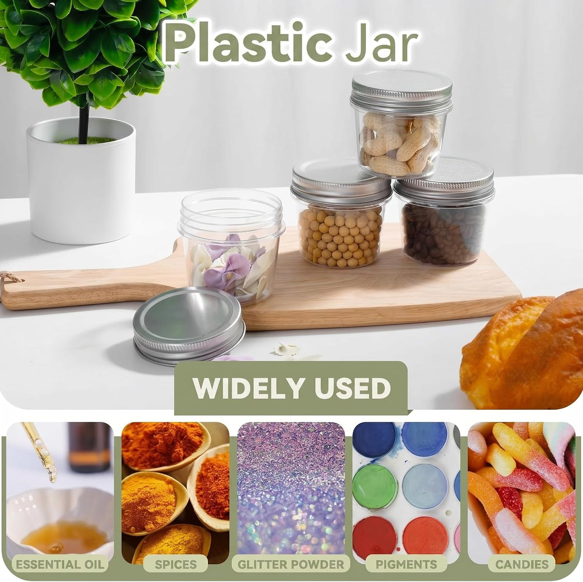 novelinks 4 oz Plastic Small Mason Jars and Small Plastic Jars with Lids