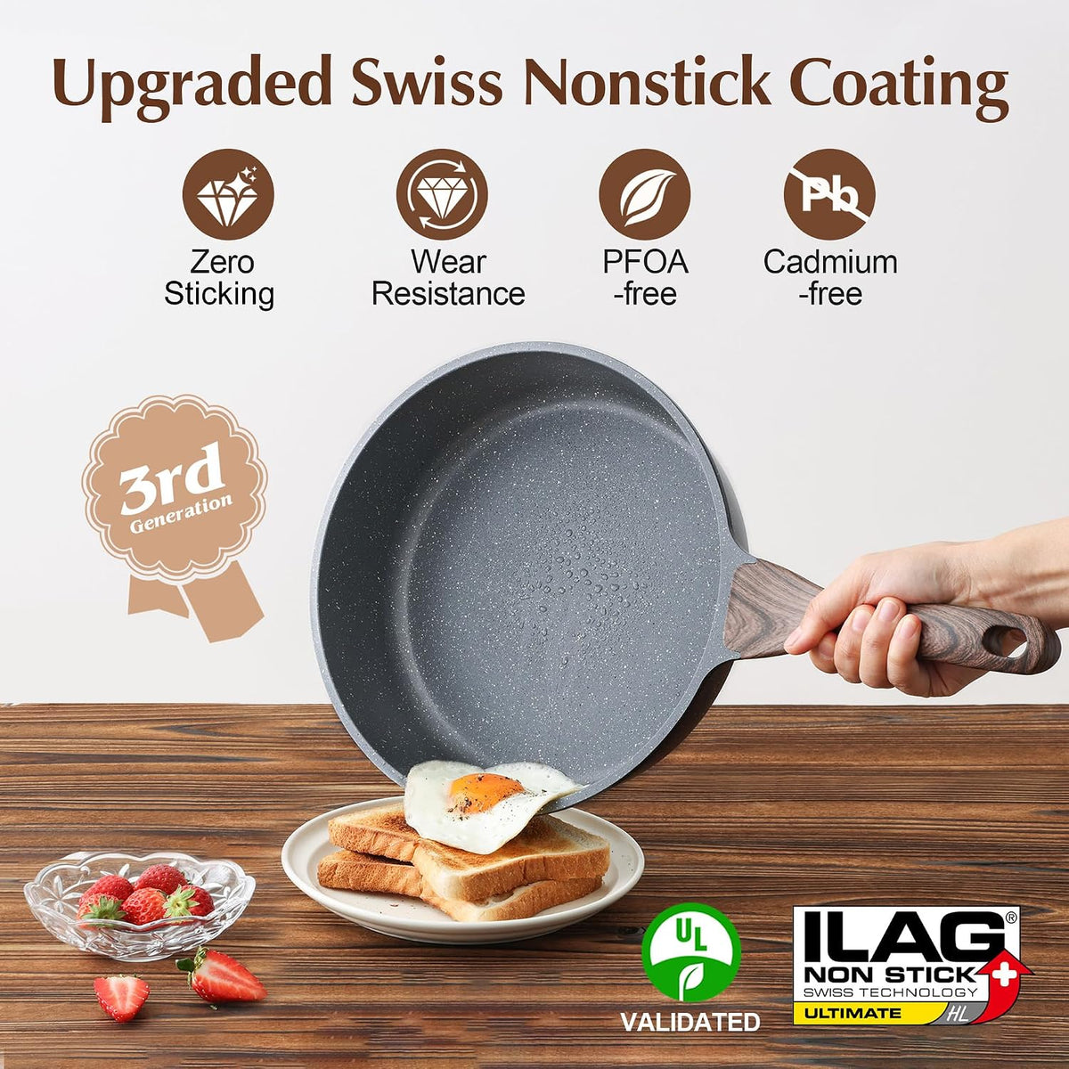 SENSARTE Nonstick Cookware Set 13-Piece, Non Stick Pots and Pans Set with Swiss Granite Coating, Healthy Kitchen Cooking Set, Stay-Cool Handles, PFOA Free