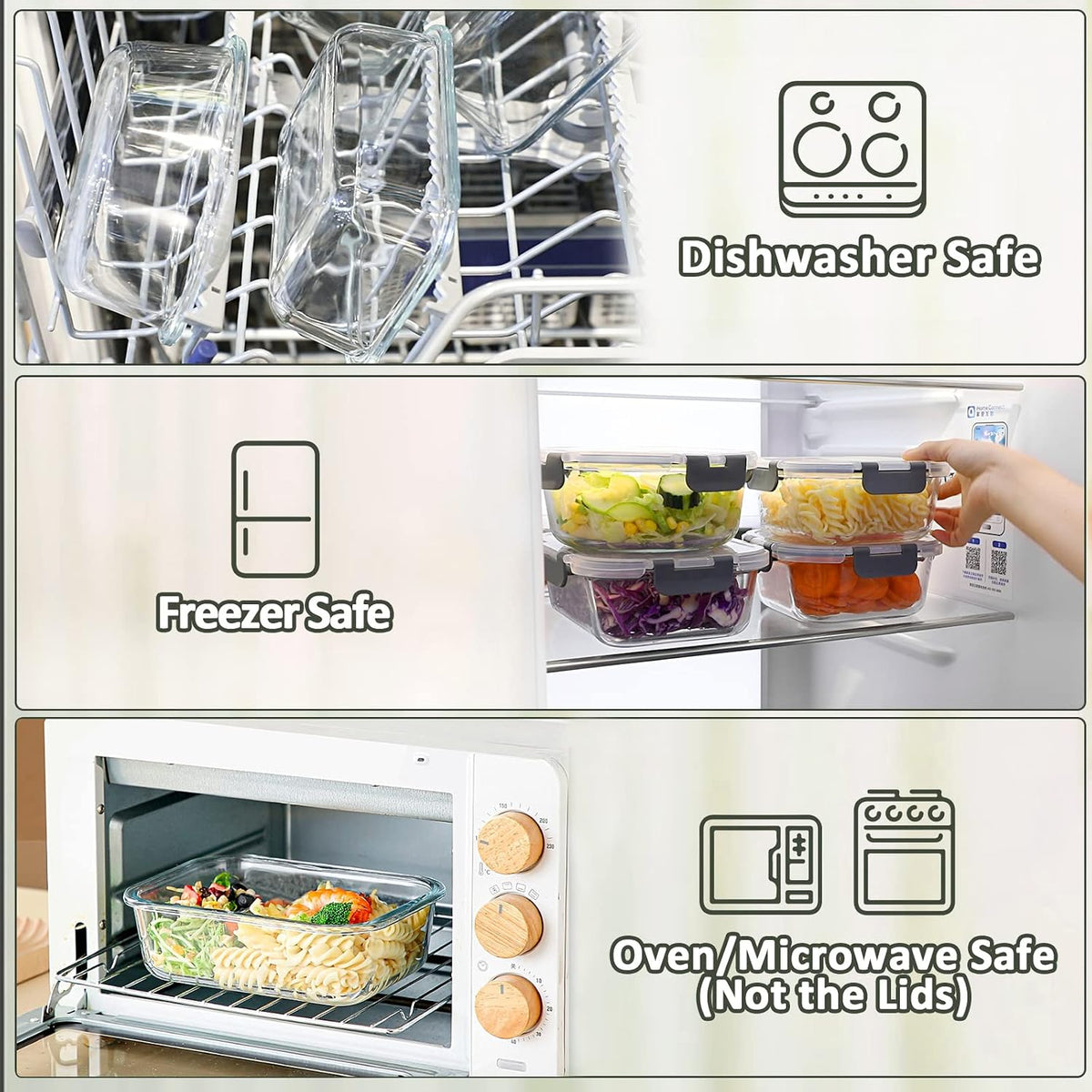 M MCIRCO [80 oz & 36 oz Extra Large Glass Food Storage/Baking Containers Set with Lids, 2 Pack 80 oz(10 cup)&2 Pack 36 oz (4.5 cup) Airtight Glass Container,Microwave,Oven,Freezer and Dishwasher