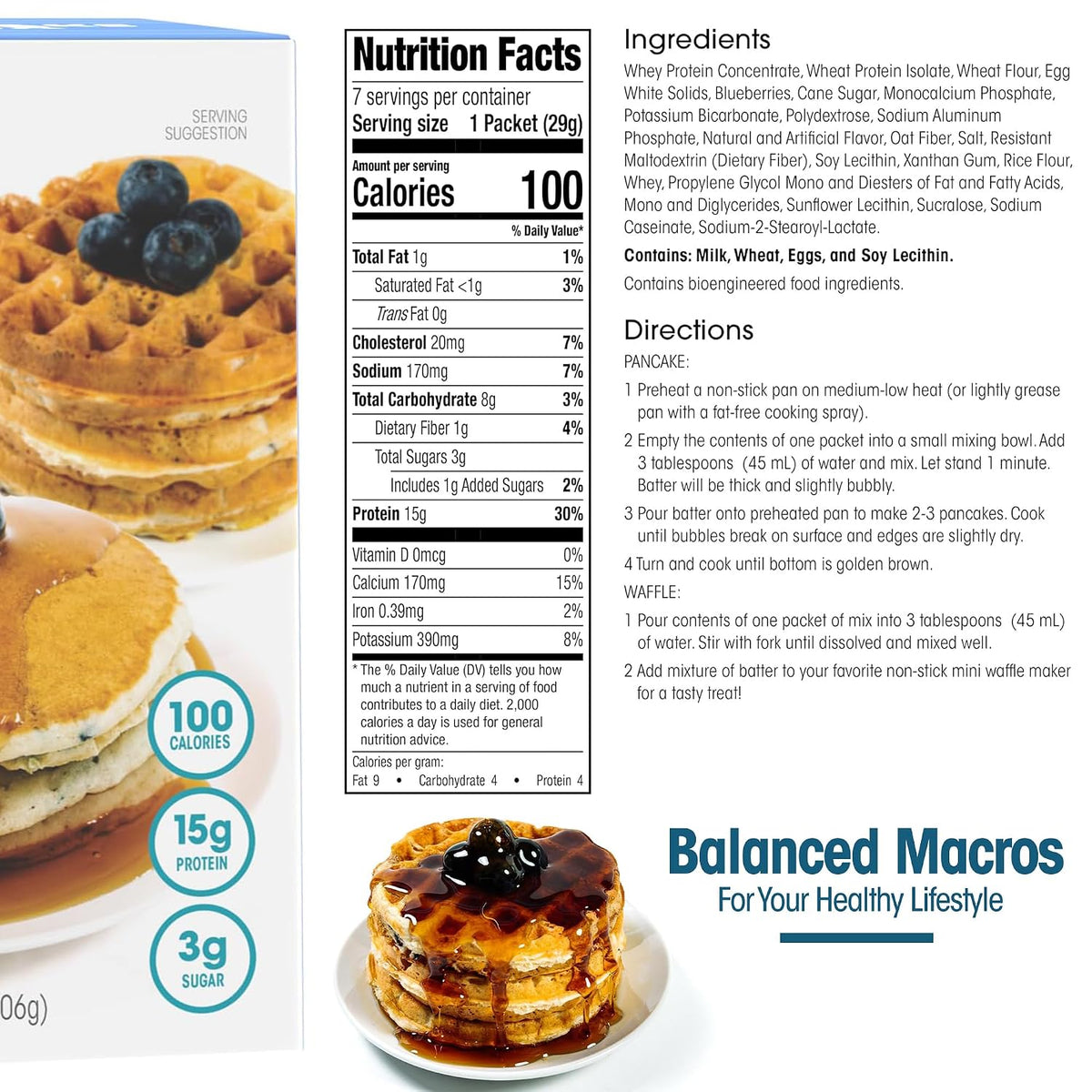 Wonderslim Protein Pancake &amp; Waffle Mix, Low Calorie – 7 Pack (Blueberry)