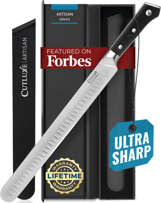 Cutluxe Slicing Carving Knife – 12" Brisket Knife, Meat Cutting and BBQ Knife – Razor Sharp German Steel, Sheath Included,