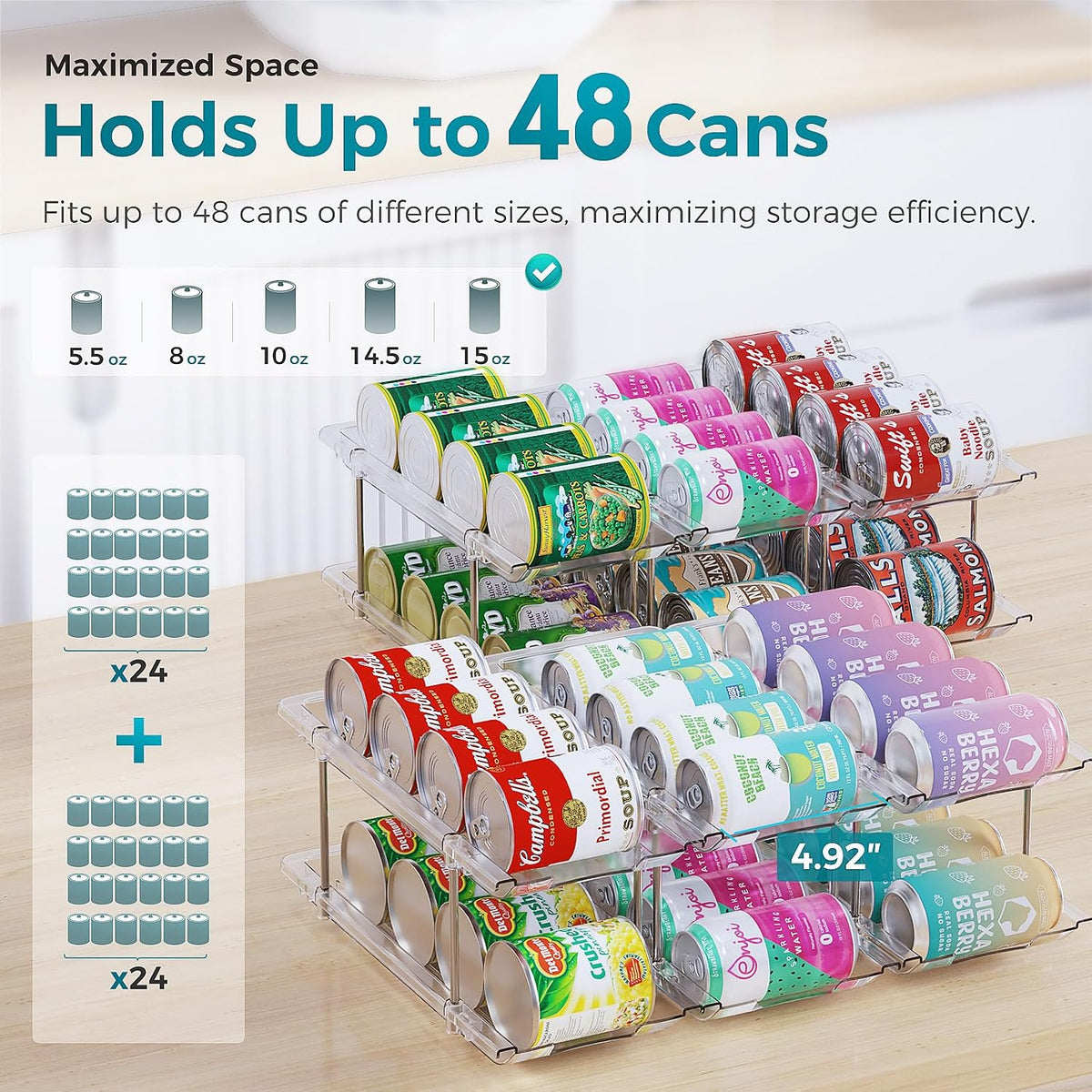 Can Organizer for Pantry, 3 Tiers Can Storage Rack, up to 36 Cans Food Holders for Fridge, Cabinet and Pantry Organization
