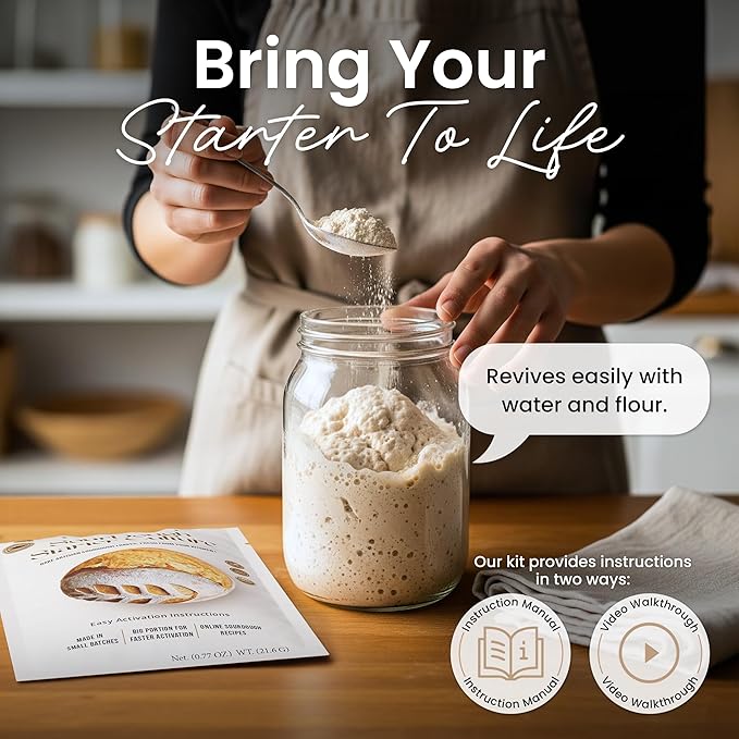 ERNEY Dehydrated Sourdough Starter for Bread Making - Perfect Rise Organic Sourdough Bread Flour with Instruction - Versatile Homemade Pastry Flour Perfect for Artisan Loaf Pizza Muffins - 1 pack