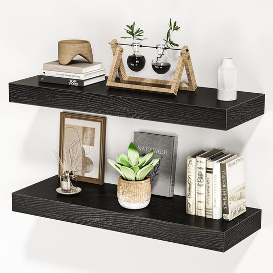 Floating Shelves for Wall, 24" W x 6.7" D x 1.5" H, Wooden Wall Mounted Display Shelves with Invisible Brackets for Living