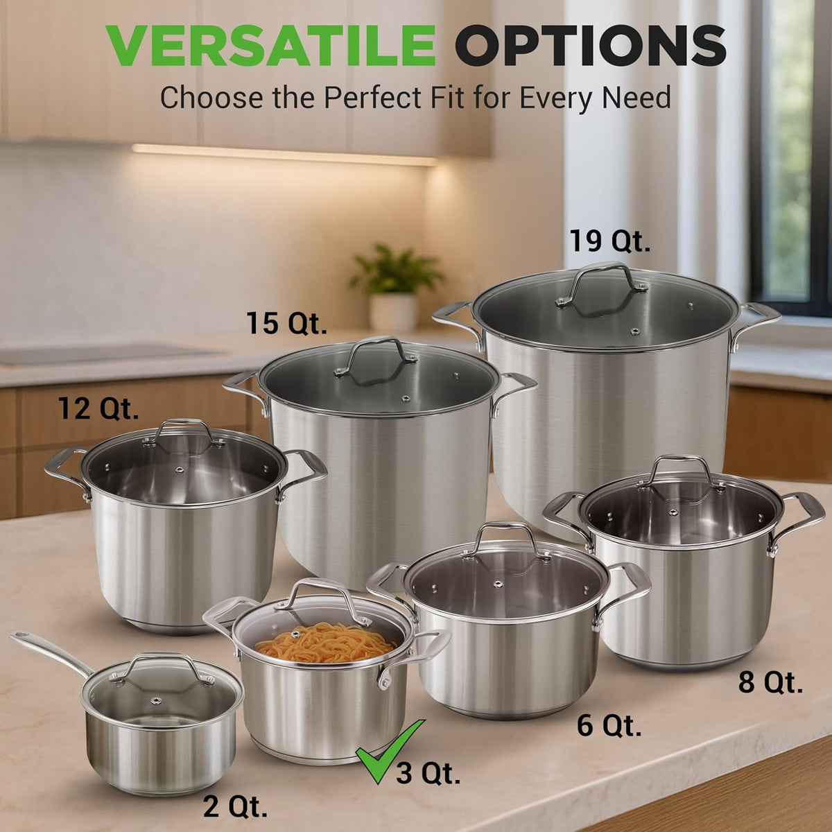 NutriChef 3-Quart Stainless Steel Soup Pot - 18/8 Food Grade Heavy Duty Cookware