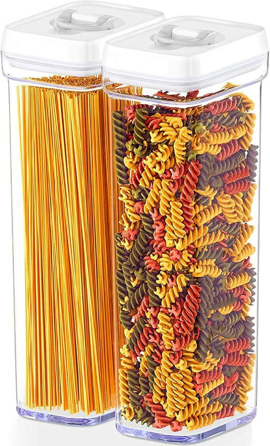 DWËLLZA KITCHEN Pasta Storage Containers for Pantry - Set of 2 White Airtight Spaghetti Container Storage - Ideal for