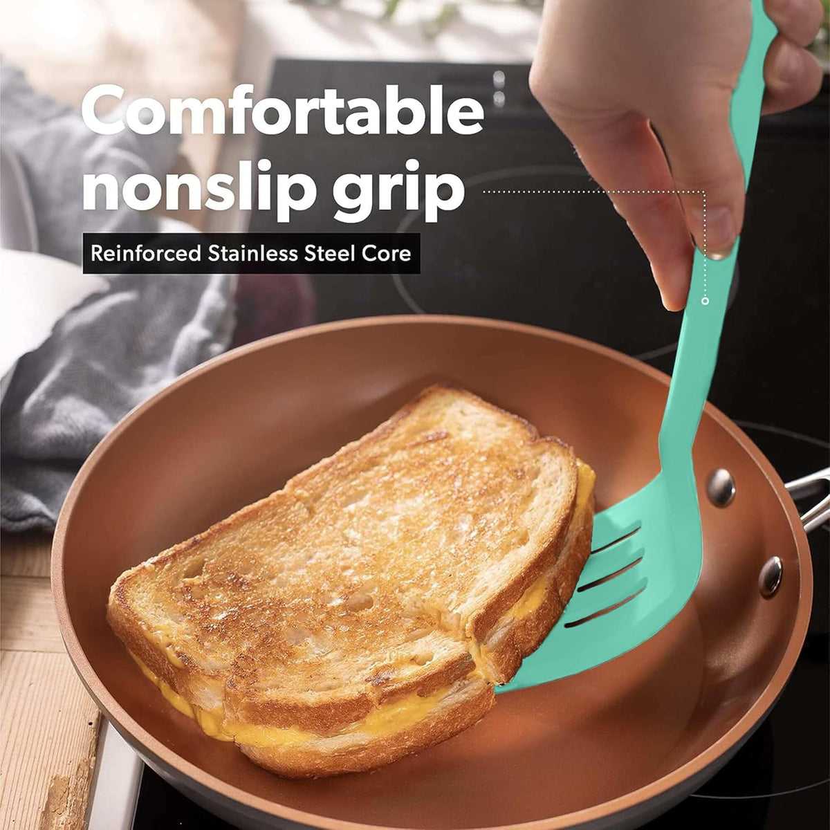 New DI ORO Silicone Turner Spatula Set - Kitchen Spatulas for Nonstick Cookware - Cooking Utensils for Flipping Eggs & Pancakes - 600°F Heat-Resistant BPA Free Turners - Dishwasher Safe (4pc, Mint)
