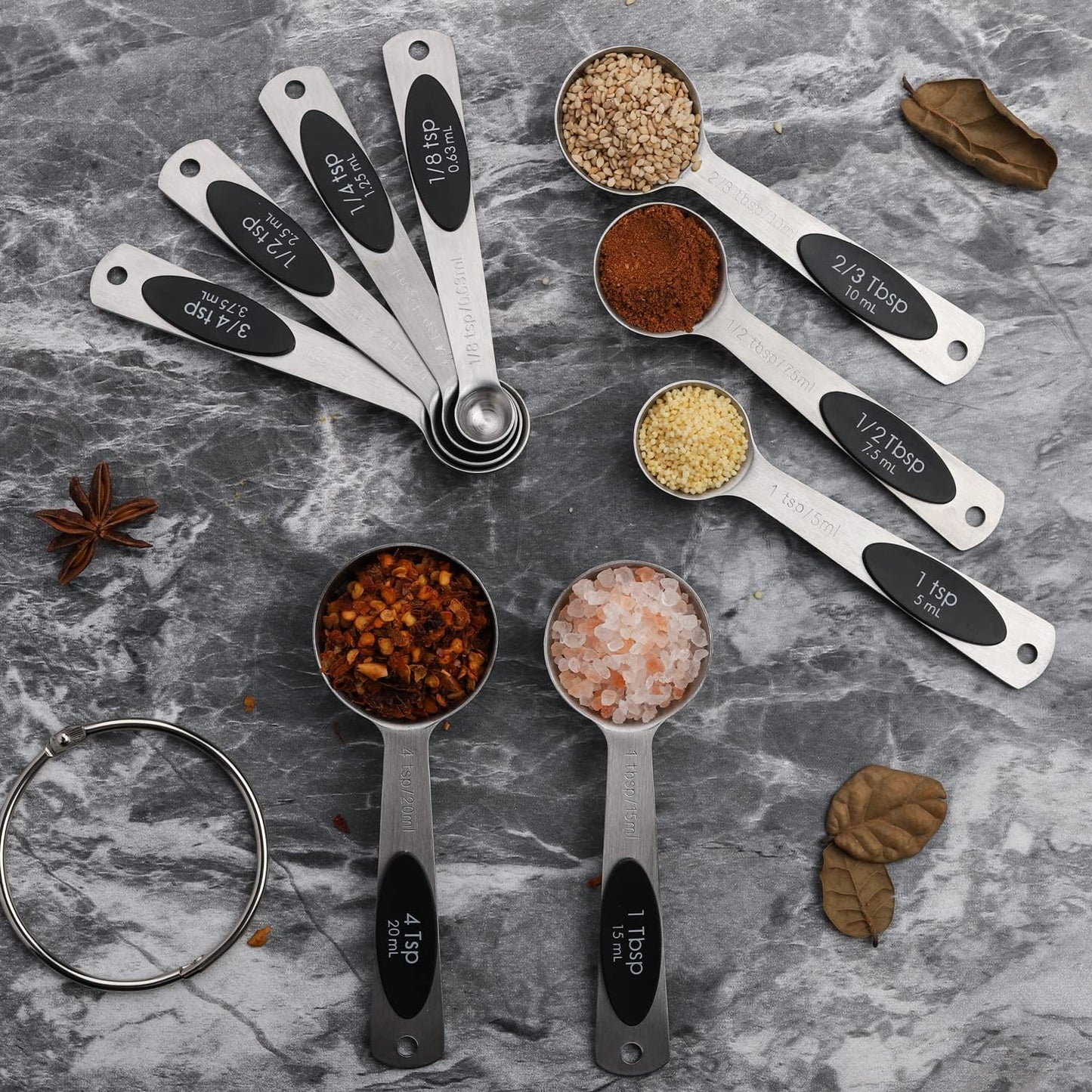 Magnetic Measuring Spoons Set of 9 Stainless Steel Measuring Spoons | Heavy Duty Nesting Teaspoons Tablespoons for Measuring Dry and Liquid Ingredients