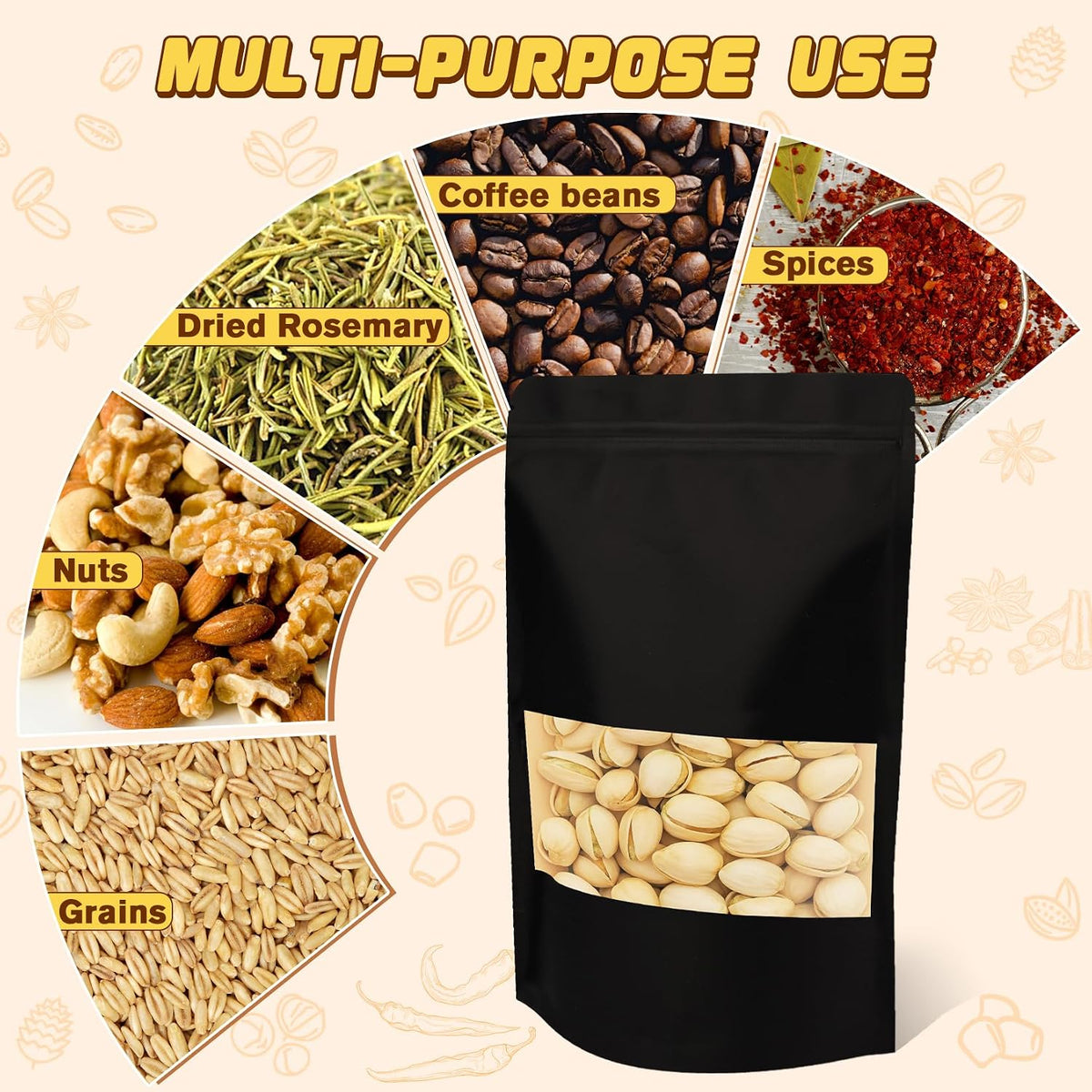 JETMORE 50 Pack Snack Bags, Stand Up Pouches with Seal for Food, 5.9x8.6in