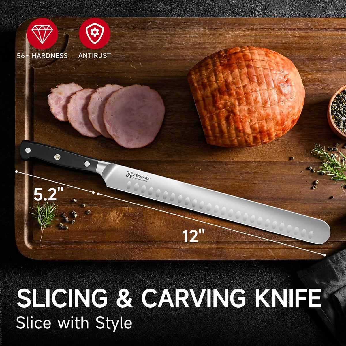 KEEMAKE Brisket Knife, 12" Carving &amp; Slicing Knife with Ergonomic Handle