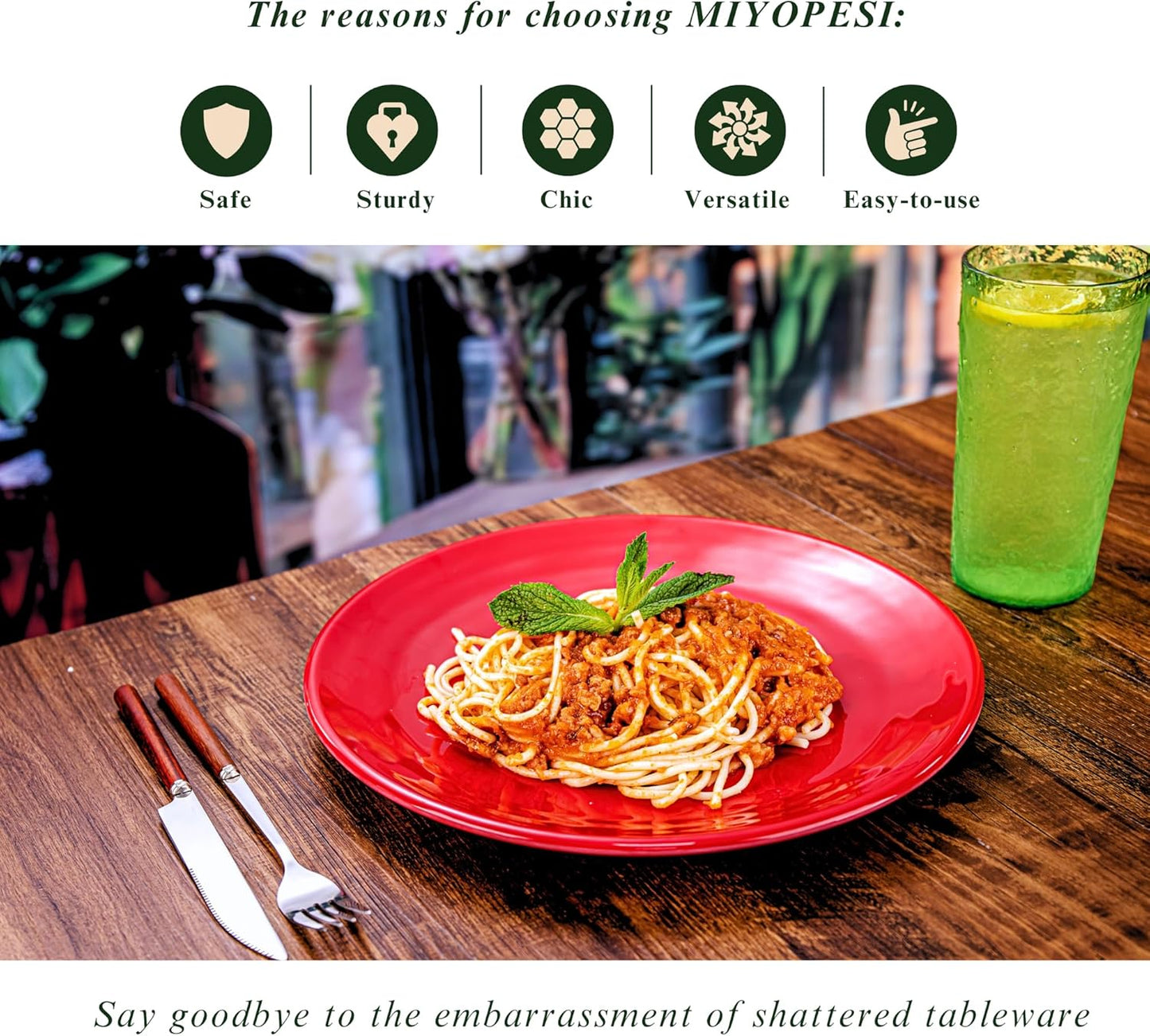 11-Inch Melamine Plates (Set of 6) - Unbreakable and Reusable Plastic Dinnerware with Ceramic Feel, Stackable and Dishwa