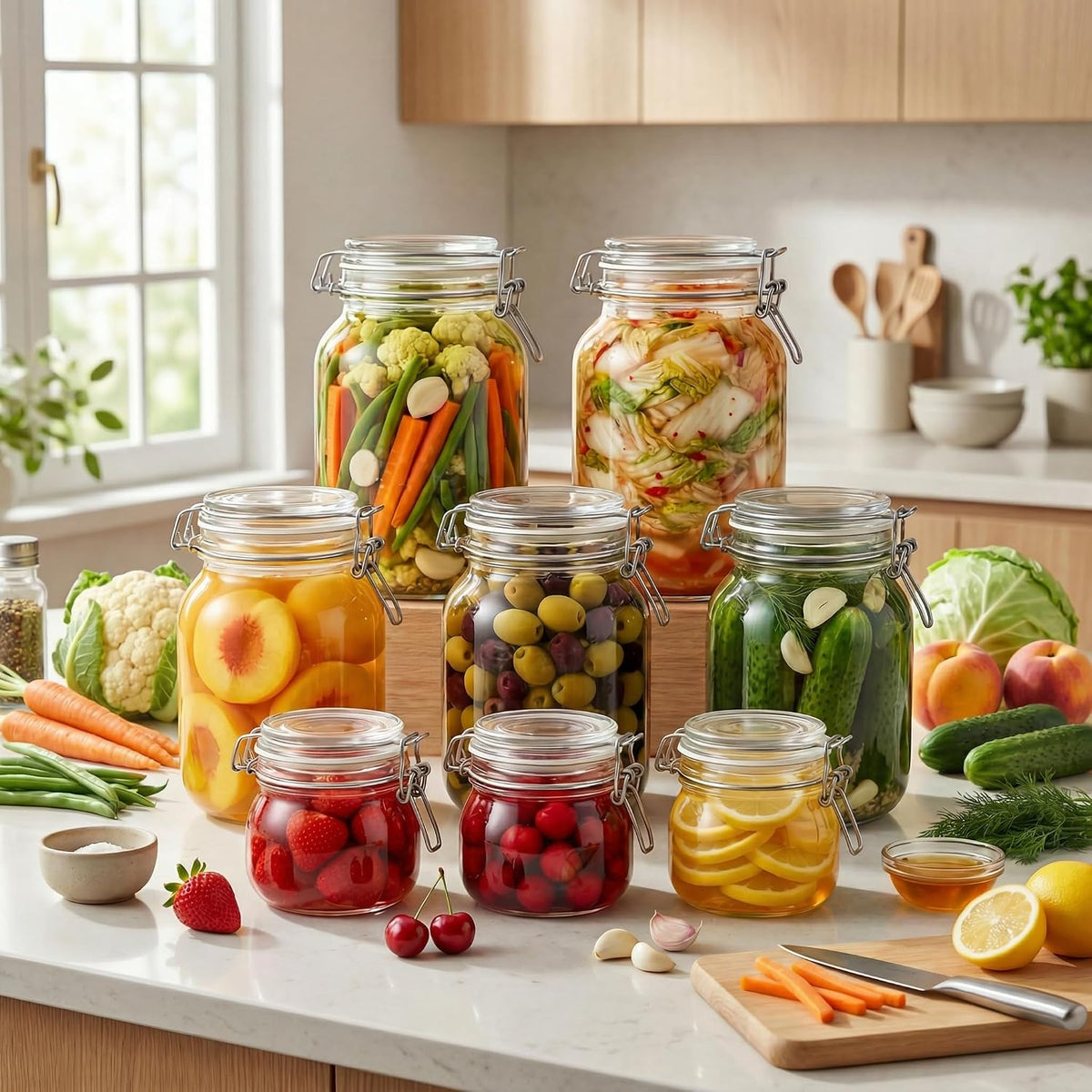 Glass Jars with Airtight Lid Set of 6, 17 floz Wide Mouth Mason Jars with Clamp Lids,Glass Sealed Jars with Air Tight Lids, Best for Kitchen & Pantry Food Storage