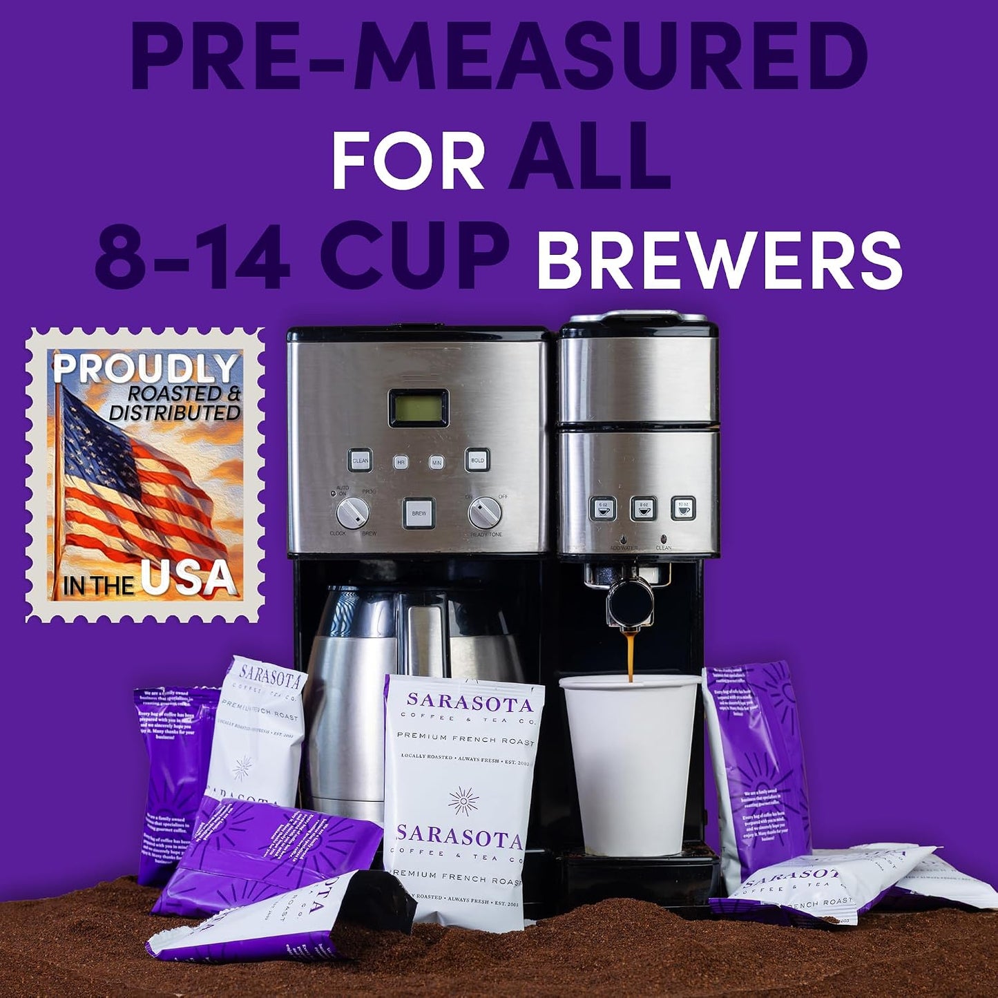 Coffee Packets – 2oz Dark Roast Coffee Packs, European French Roast Ground, Pre-Measured Single-Pot Brew Bags for 12 Cup Makers (36 Count)