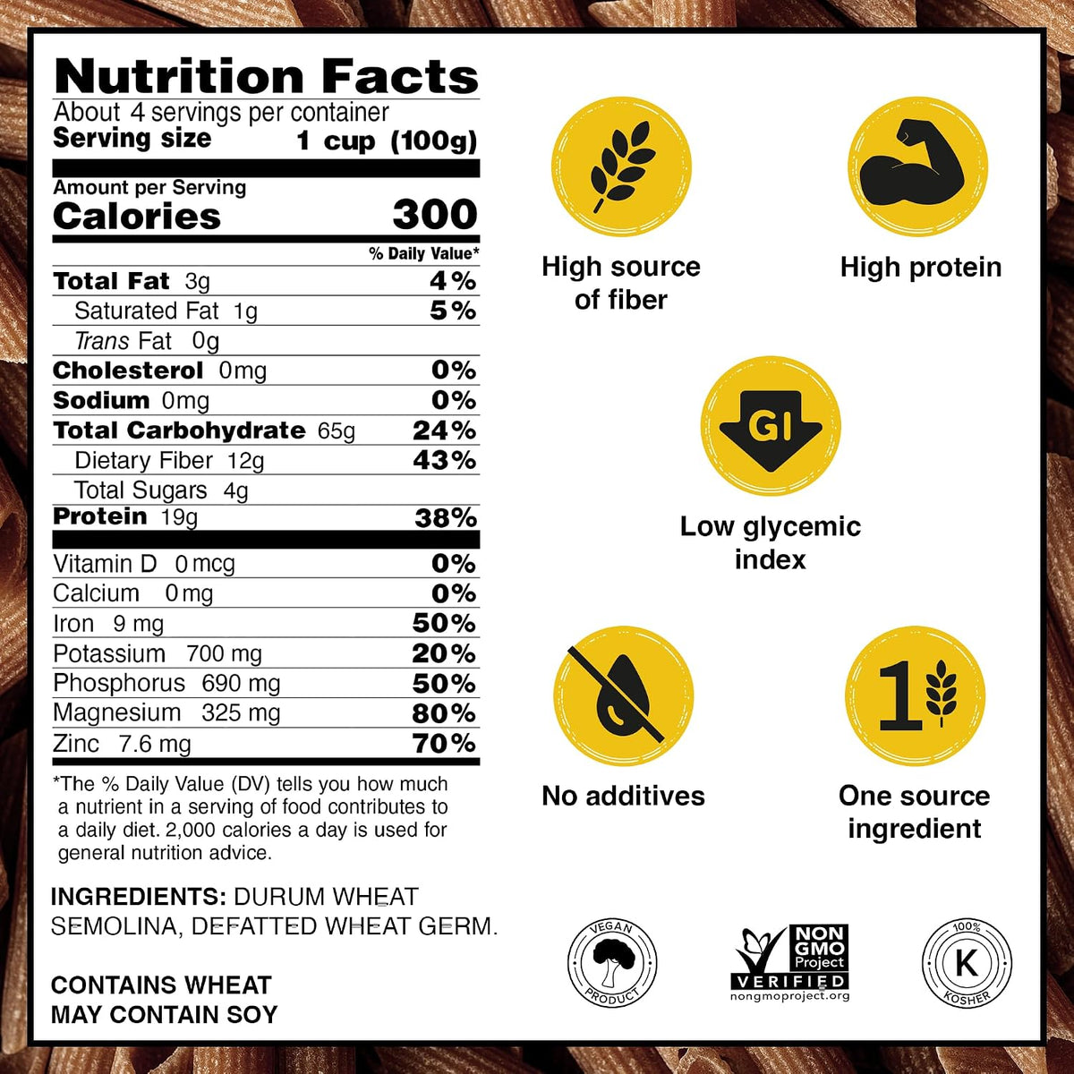 Garofalo - High Protein Penne Rigate Pasta | Premium Durum Wheat Semolina with 19g Protein &amp; 12g Fiber | Italian Made, Bronze-Drawn, PGI Certified (16 oz, 4-Pack)
