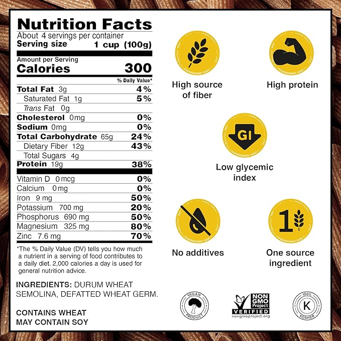 Garofalo - High Protein Penne Rigate Pasta | Premium Durum Wheat Semolina with 19g Protein & 12g Fiber | Italian Made, Bronze-Drawn, PGI Certified (16 oz, 4-Pack)