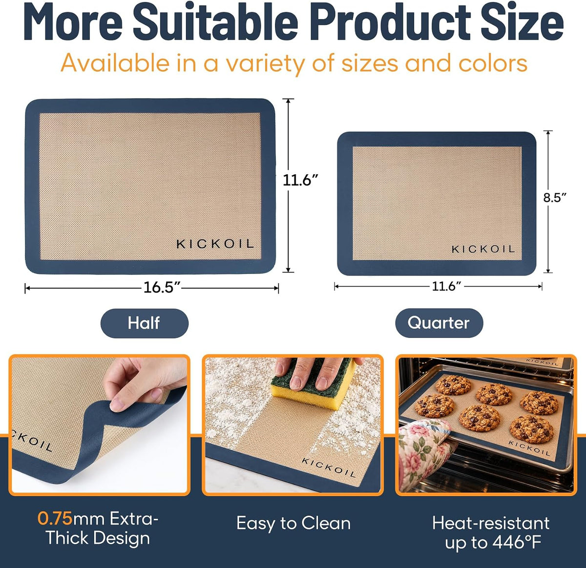 Silicone Baking Mats Set of 3, Non-Stick Reusable BPA-Free Oven Liners