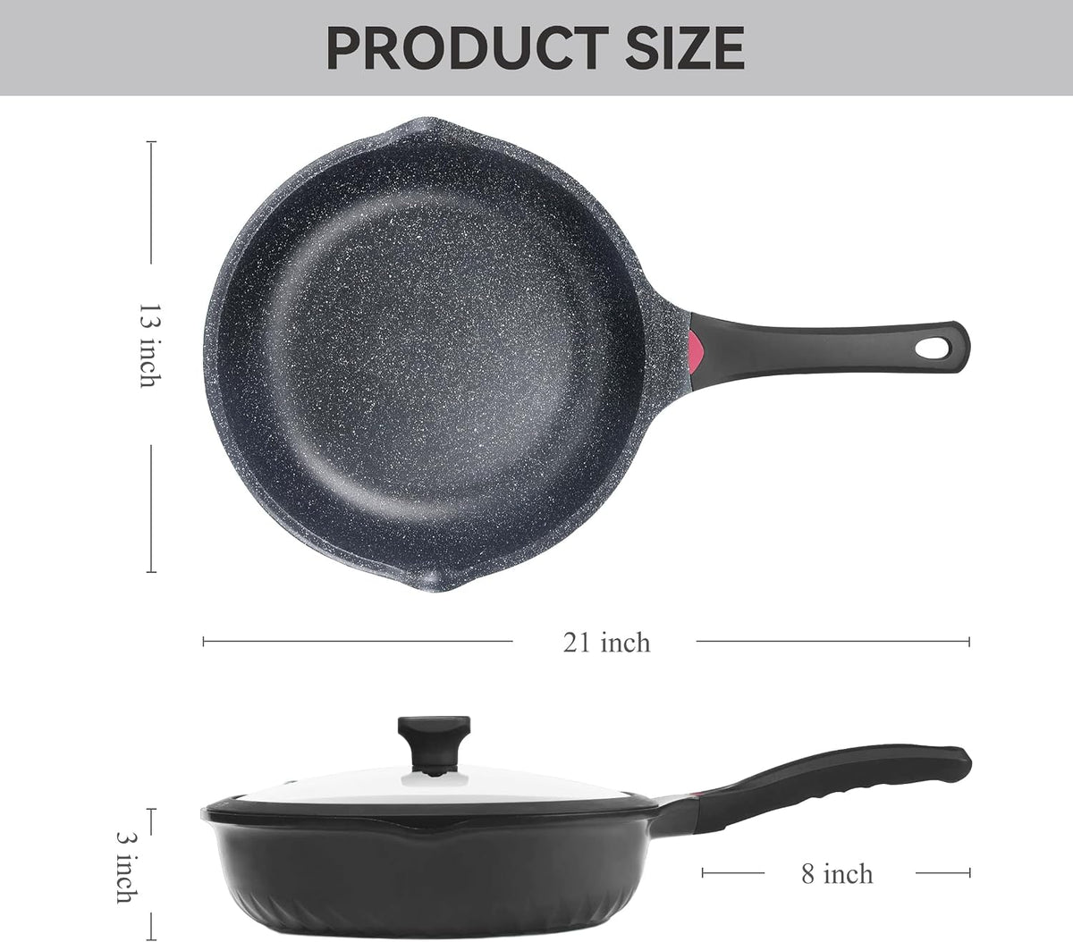 Vinchef Nonstick Skillet with Lid, 12.5In Aluminum Deep Frying/Saute Pan with Lid and Heat Indicator, Anti Scratch and Anti Stain, Induction Compatible