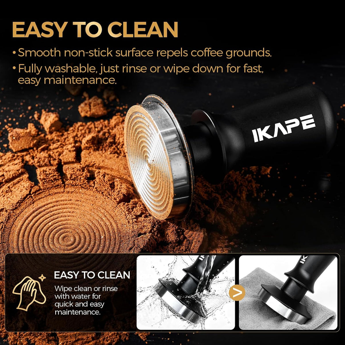 IKAPE 39.25mm Espresso Tamper, Black Premium Barista Coffee Tamper with Calibrated Spring Loaded, 100% Flat Stainless Steel Base Tamper for Espresso Machine