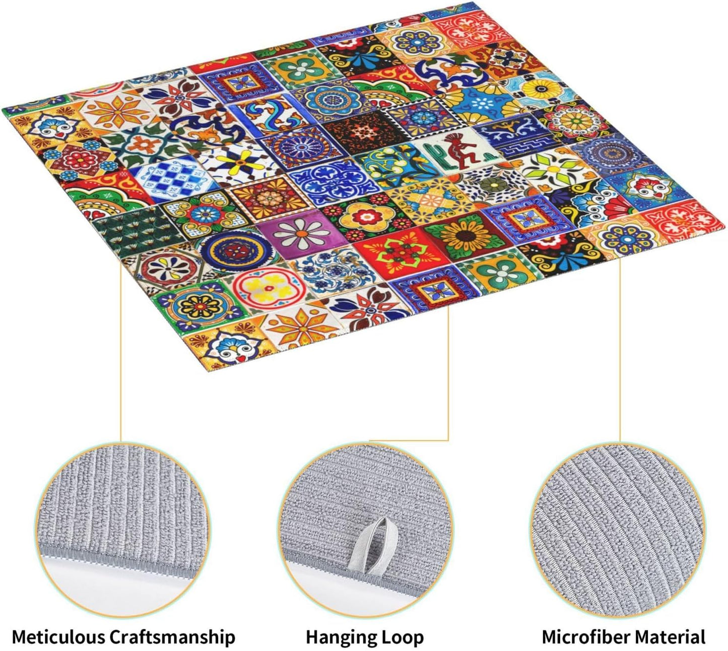 Bohemian Chic Floral Dish Drying Mat, Kitchen Counter Pad, 16*18" | CVFGHJOKC Dish Drying Mat, Highly Absorbent Microfiber Kitchen Counter Pad Reusable Washable, 16*18"