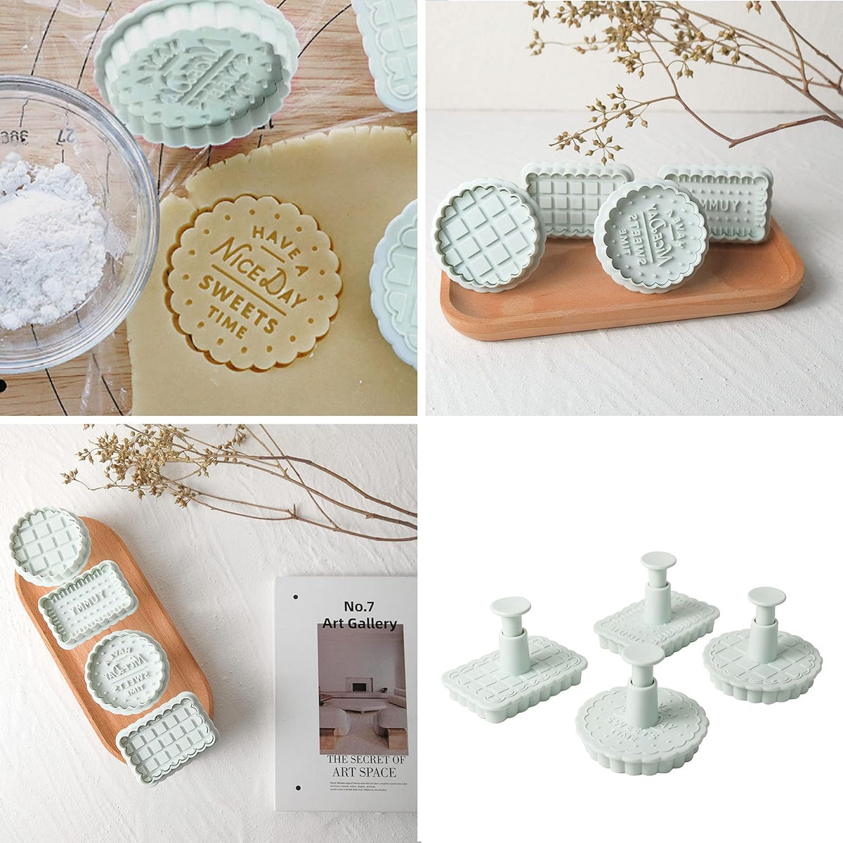 Cookie Stamps Set of 4, Cookie Press Mold, Decorating Supplies for DIY Baking, Cake, Pastry, Easy to Use-Biscuit Series