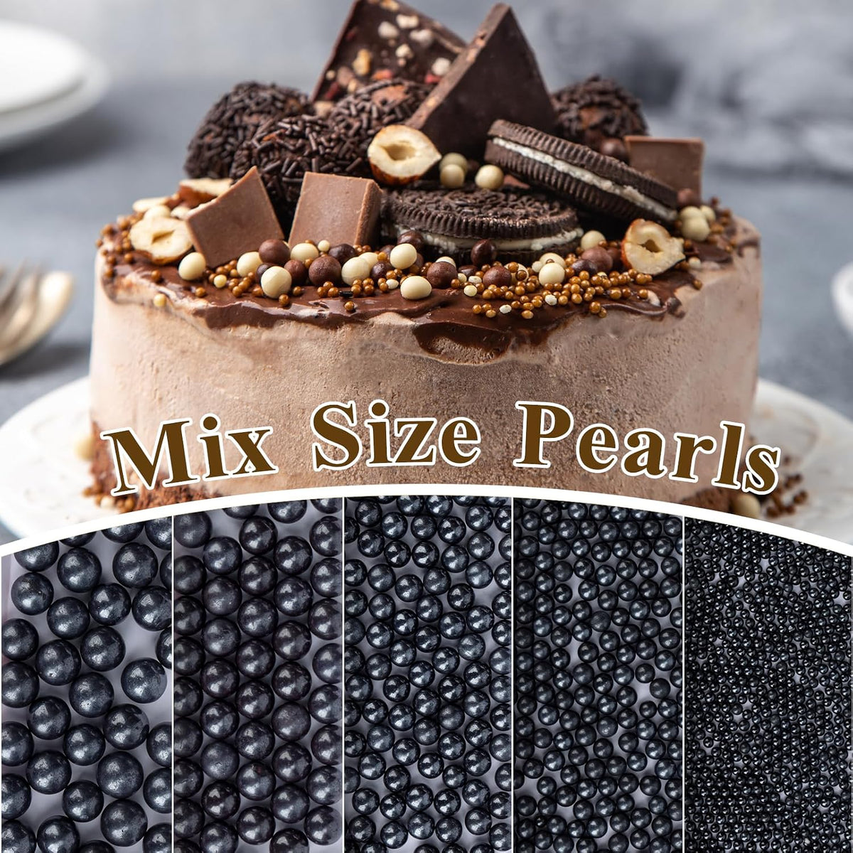 Twisweet Black Sprinkles 130g, Edible Pearl Sprinkles for Cake Decorating | Black sugar pearls, cake decorations &amp; cake toppers for cupcakes, cookies, ice cream, Halloween, birthdays &amp; party desserts