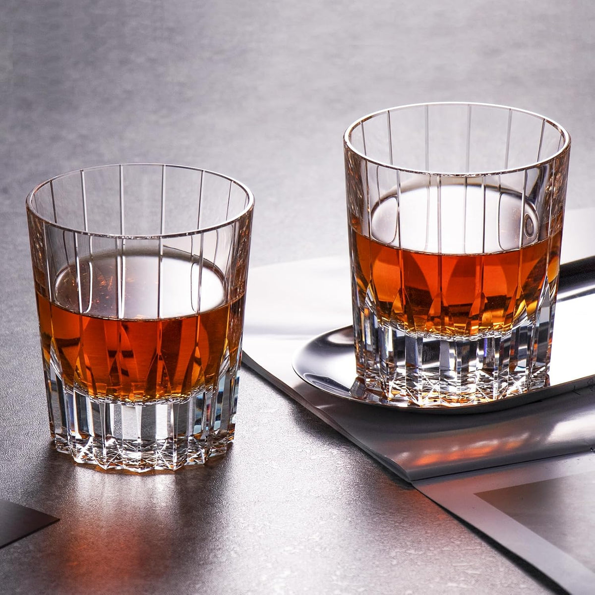KAMMAK Crystal Whiskey Glasses Set of 2, Handcrafted 7.1oz Old Fashioned Glasses Stemless, Luxury Hand Blown Cocktail Glasses, Scotch Cup for Women, Men Gift for Bourbon Barware, Home Bar