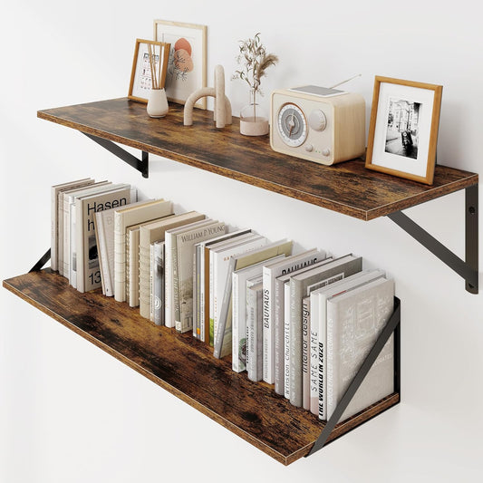 Heimlove Deep Floating Shelves for Wall, 30W x 8D Wood Wall Shelves Set of 2, Wide Floating Bookshelf for Living Room,