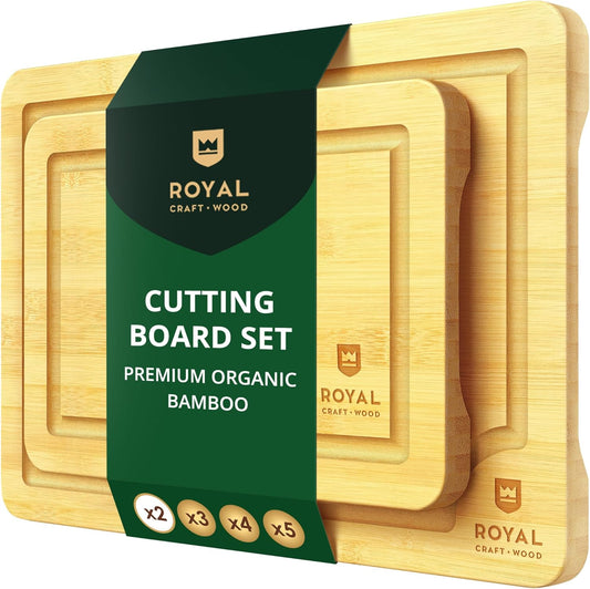Chopping Board Set of 2 - Wooden Cutting Boards for Kitchen Meal Prep & Serving - Bamboo Wood Cutting Board Set -