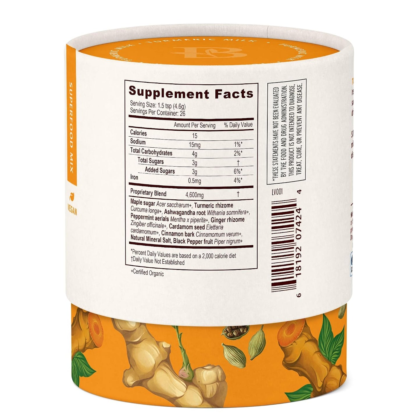 Banyan Botanicals Turmeric Milk – Organic Turmeric Latte Mix with Ashwagandha &amp; Cardamom – Instant Caffeine Free Golden Milk with Maple Sugar – 4.3 oz, 26 servings –Non GMO Sustainably Sourced Vegan