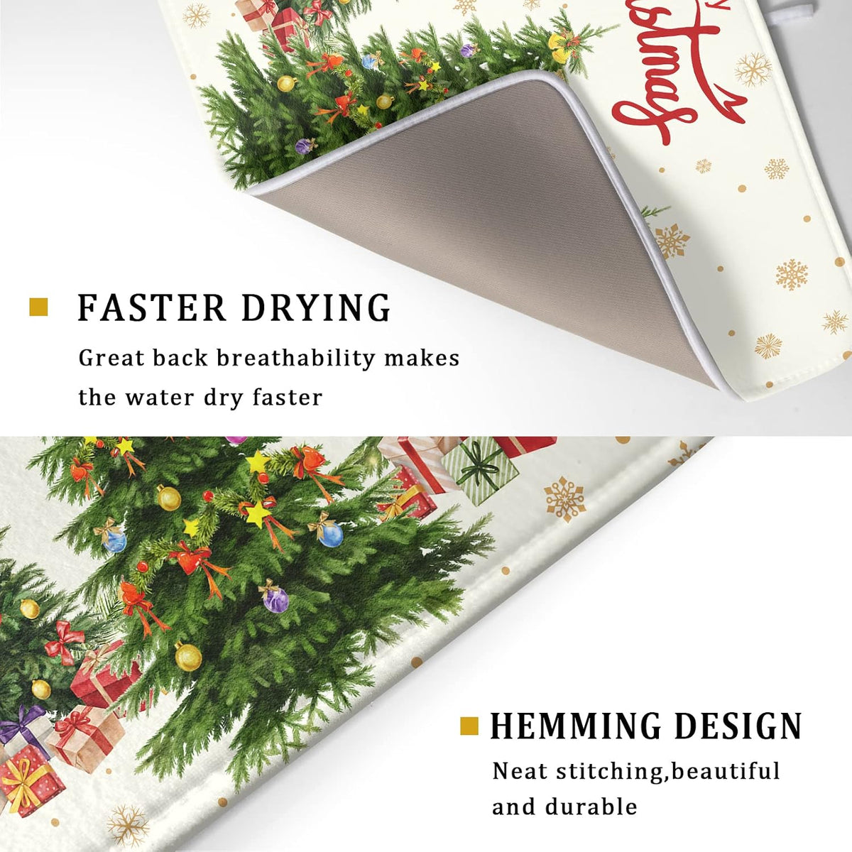 Merry Christmas Dish Drying Mats for Kitchen Counter 16x18 Inch Christmas Tree Dish Drainer Mats Dry Pad Xmas Forest Drying